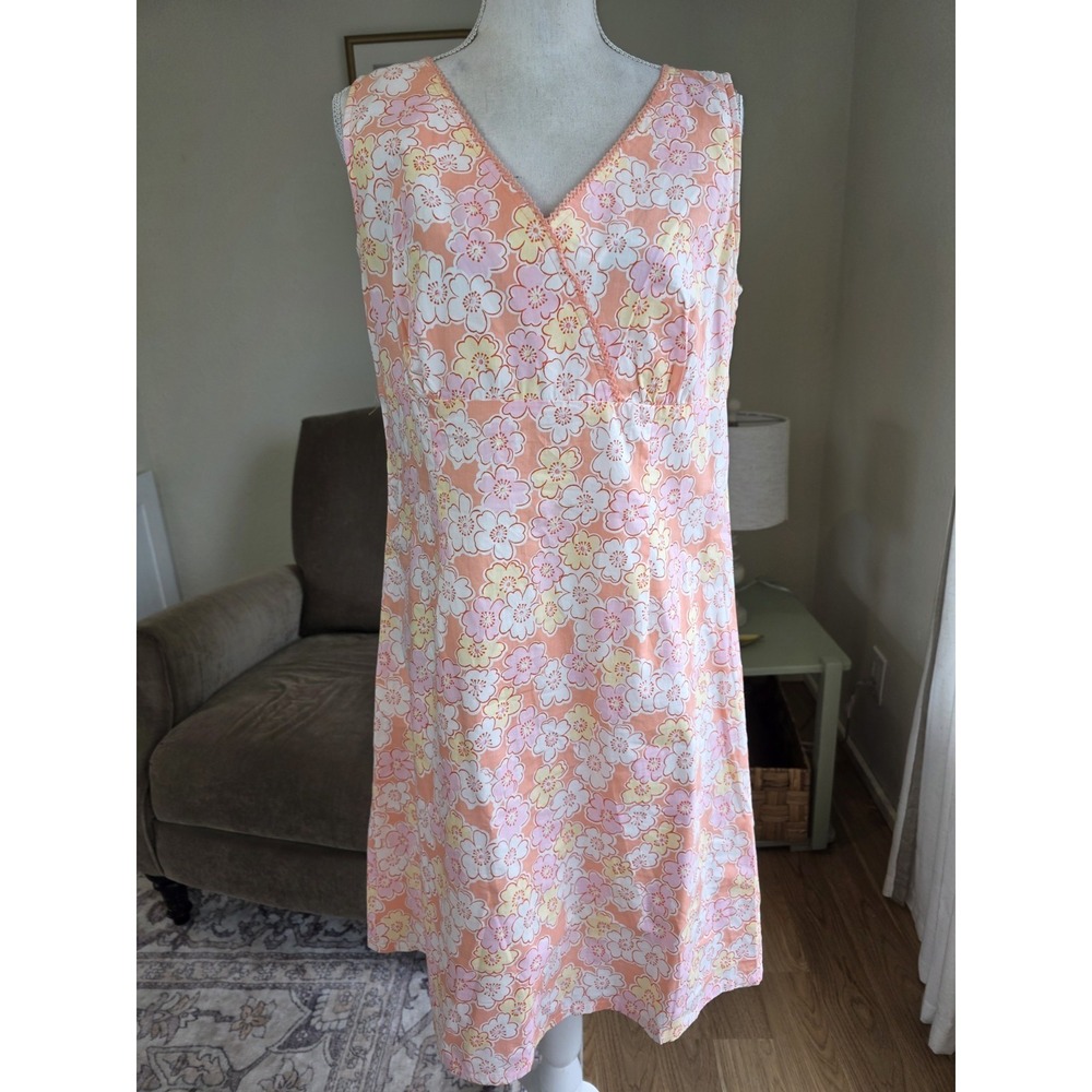Vintage Y2K Floral Mini Dress 100% Cotton Size 12 Sleeveless Faded Glory Pink